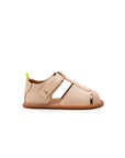 Side profile of the baby candy dream pink sandal showing the secure velcro strap and ergonomic flat sole design.