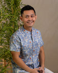 Men's Mandarin-collared Shirt - Blue Lucky Bonsai