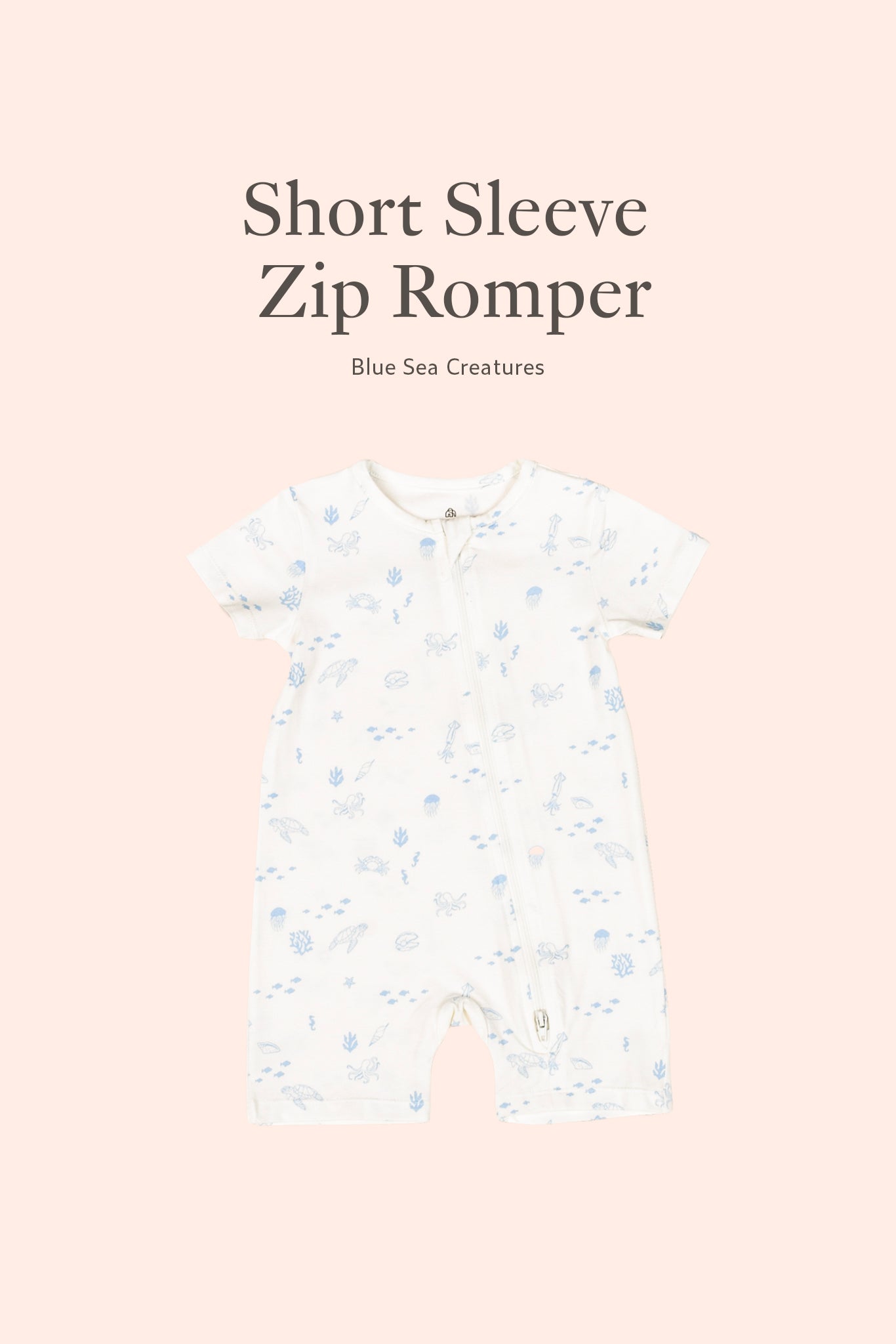 Short-Sleeve Zipper Romper - Blue Sea Creatures | Personalisable Gift Set