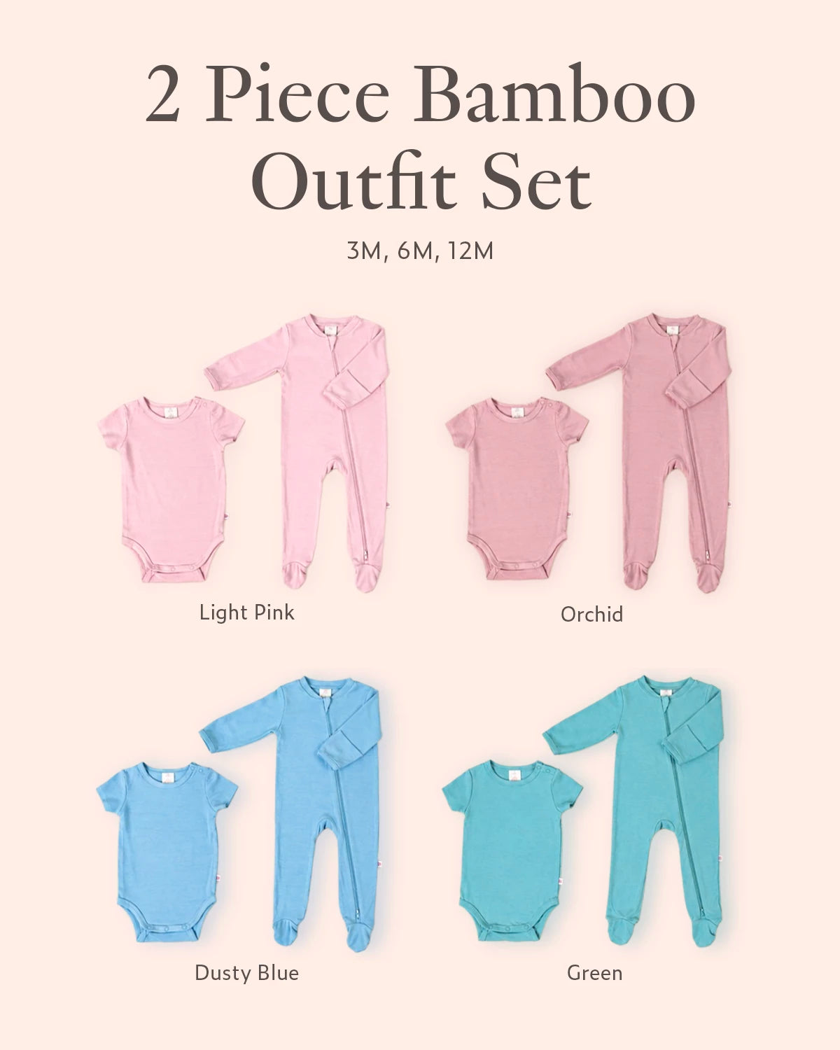 Bamboo baby outfit set available in light pink, orchid, dusty blue and green colour options