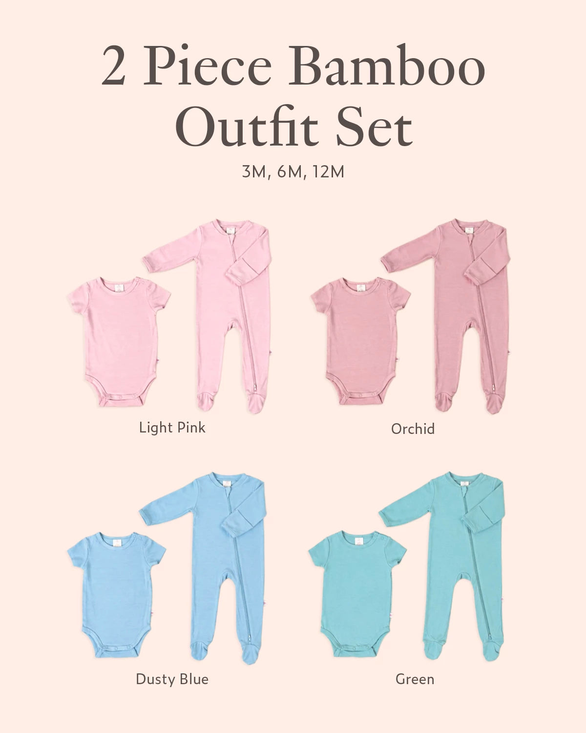 Bamboo baby outfit set available in pink, orchid, dusty blue and green colour options