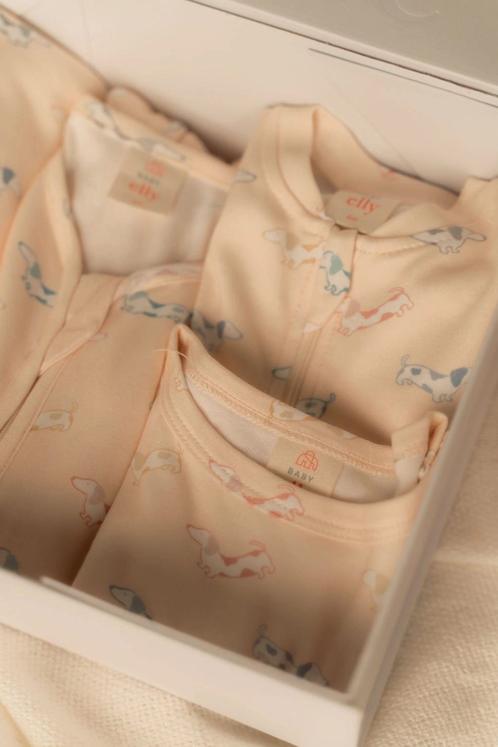 Baby Gift Set - Rainbow Hot Dogs close up