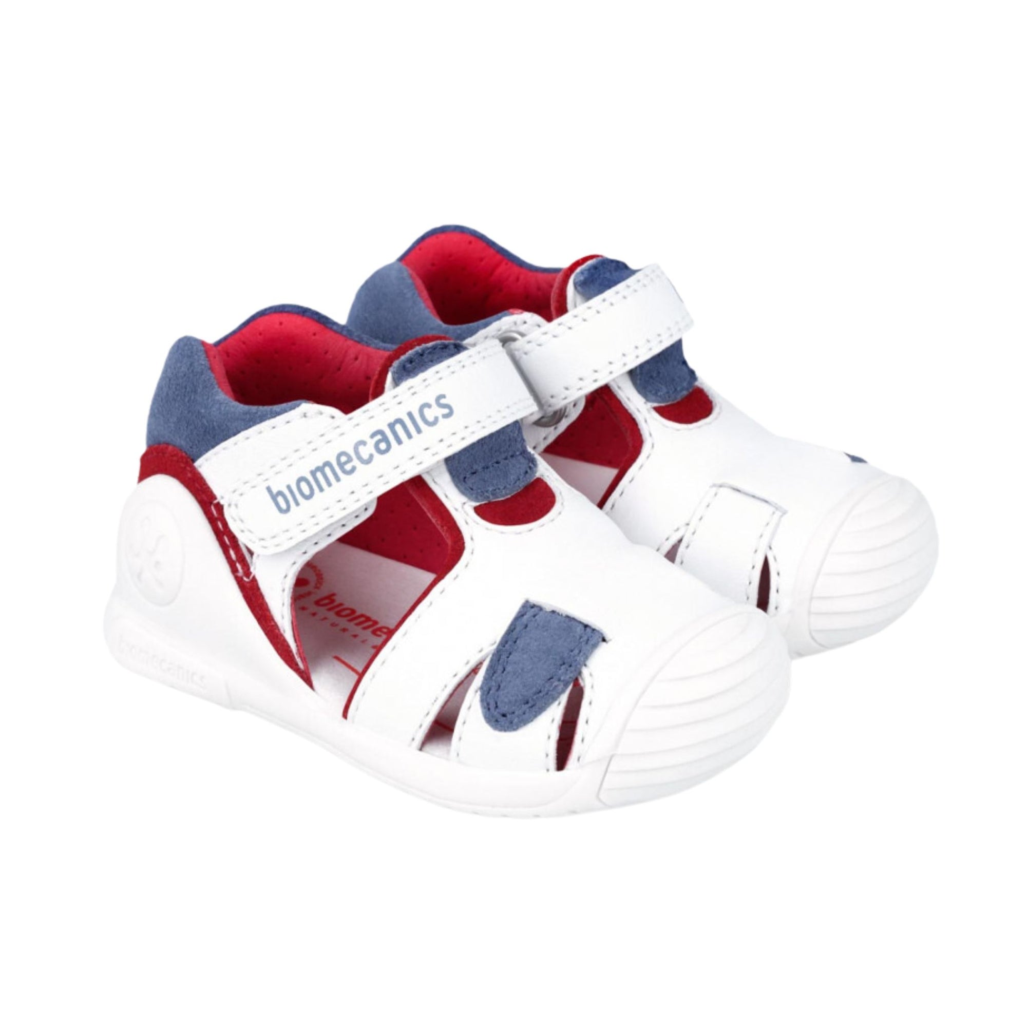 Biomecanics Biogateo White Sandal with Blue Suede Detail