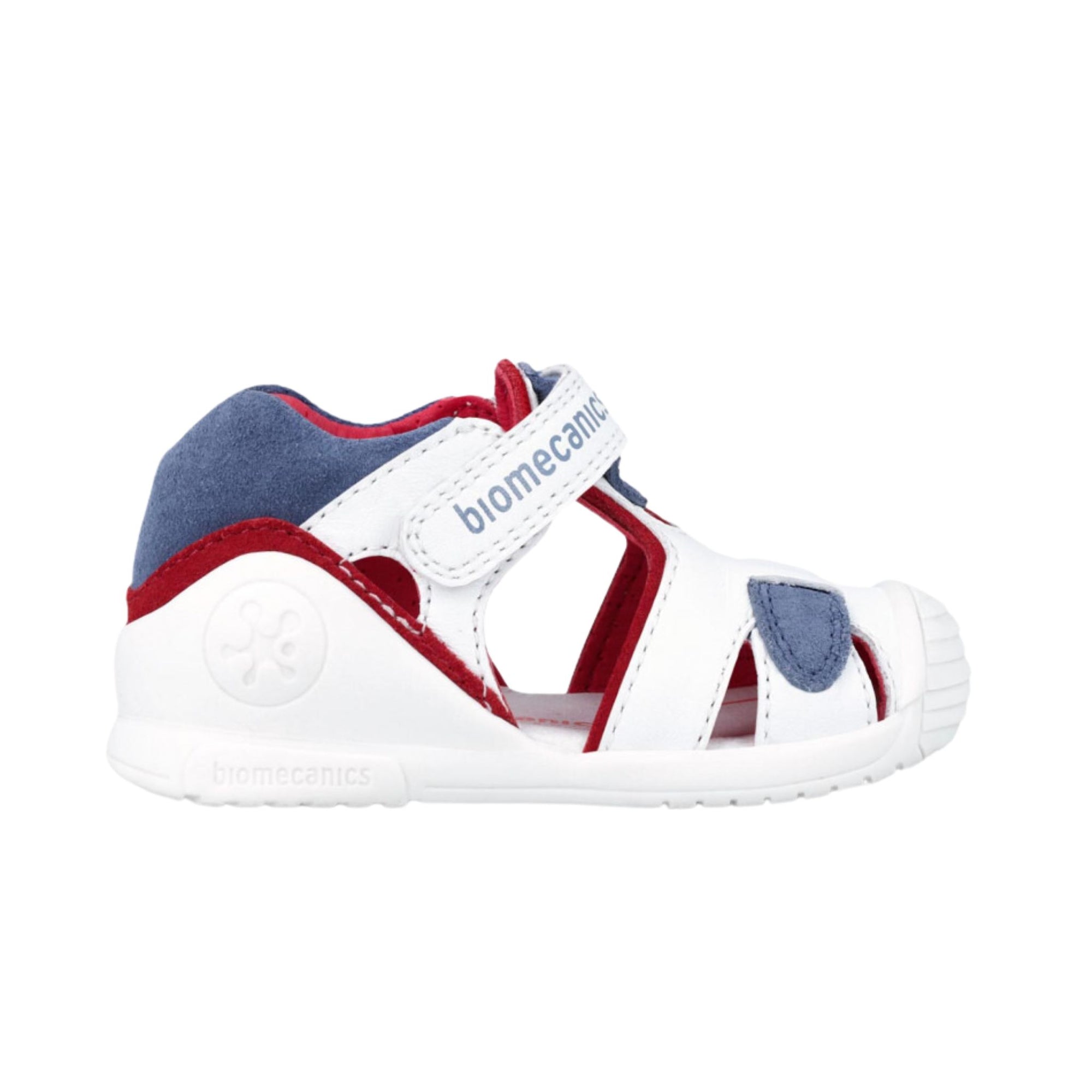 Biomecanics Biogateo White Sandal with Blue Suede Detail