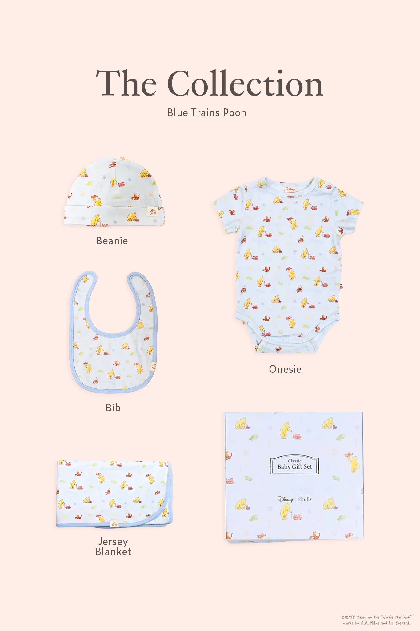 Classic blue trains pooh gift set overview