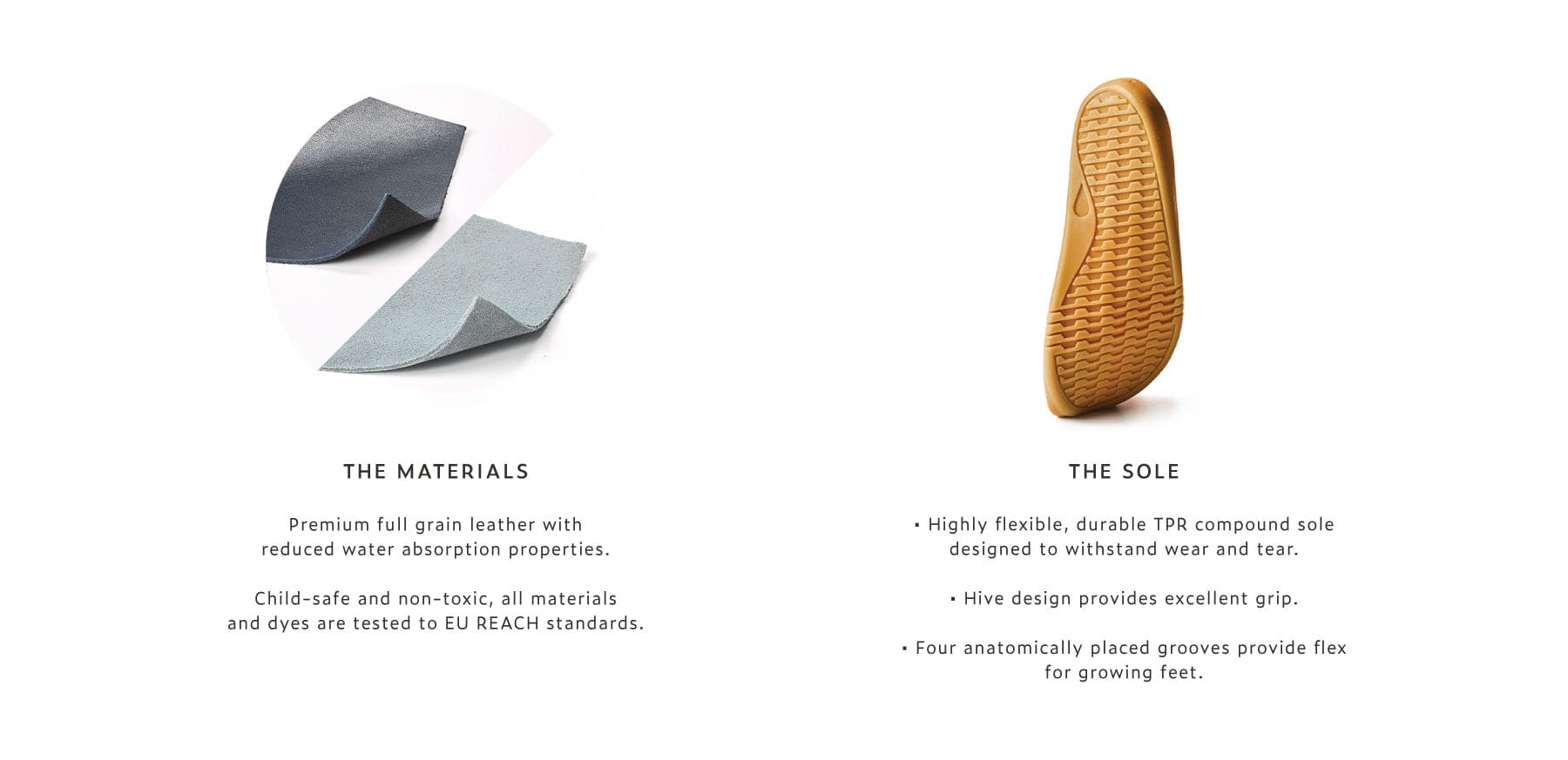Bobux iwalk shoe materials and sole features.