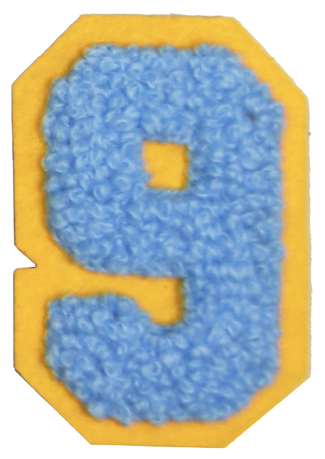 Iron-On Patch - Bright Blue with Yellow Border (Numbers)