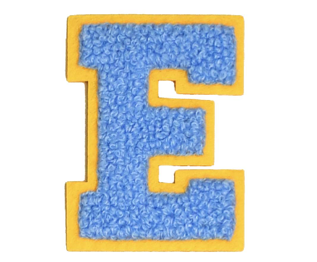 Iron-On Patch - Bright Blue with Yellow Border (Letters)