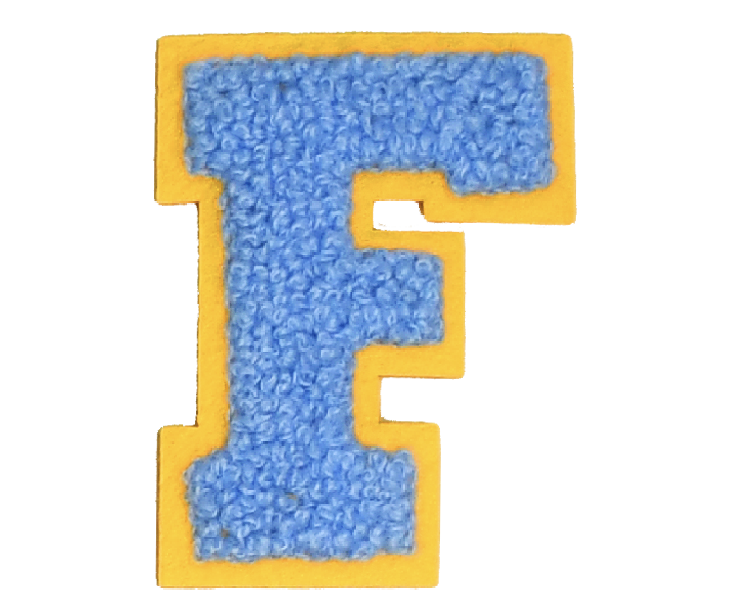 Iron-On Patch - Bright Blue with Yellow Border (Letters)