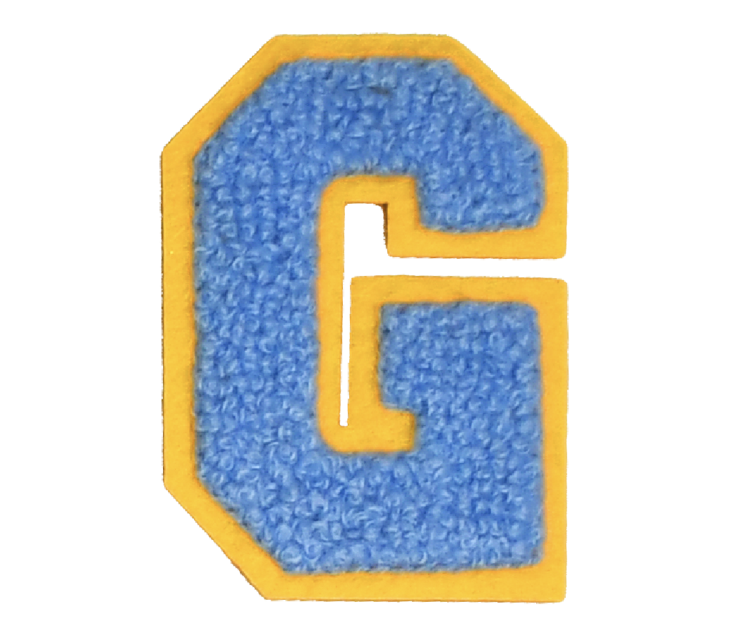 Iron-On Patch - Bright Blue with Yellow Border (Letters)
