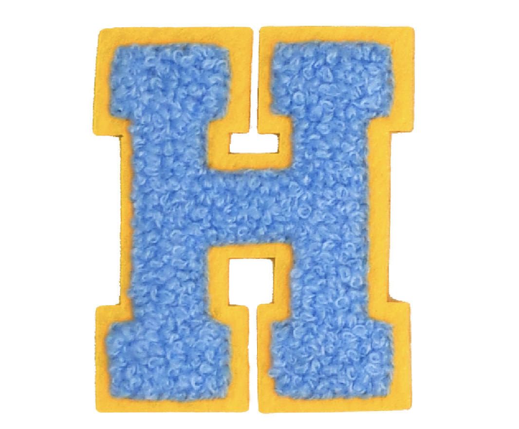 Iron-On Patch - Bright Blue with Yellow Border (Letters)
