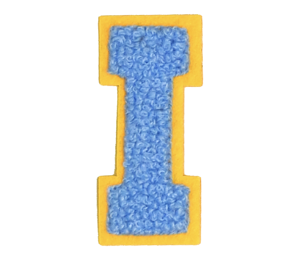 Iron-On Patch - Bright Blue with Yellow Border (Letters)