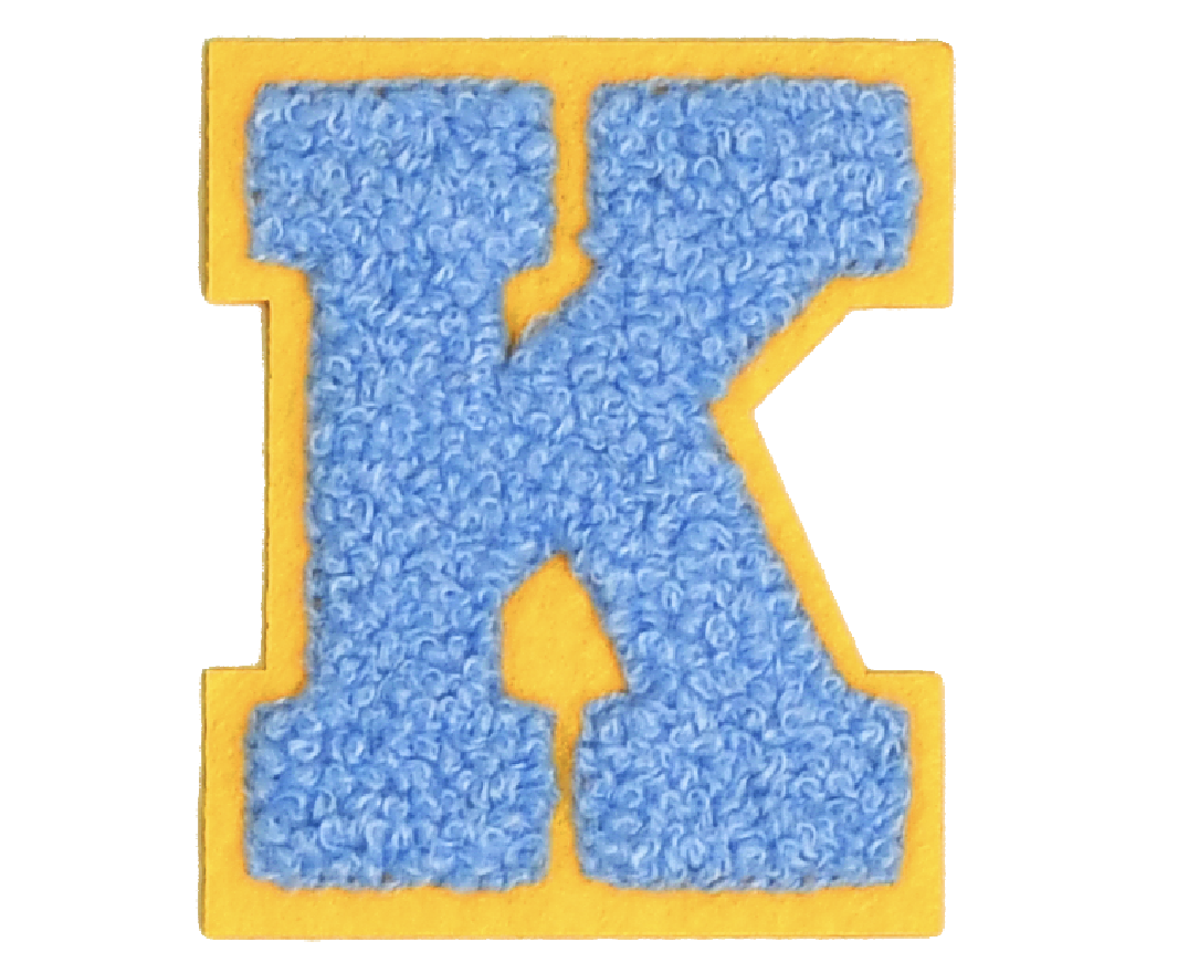 Iron-On Patch - Bright Blue with Yellow Border (Letters)
