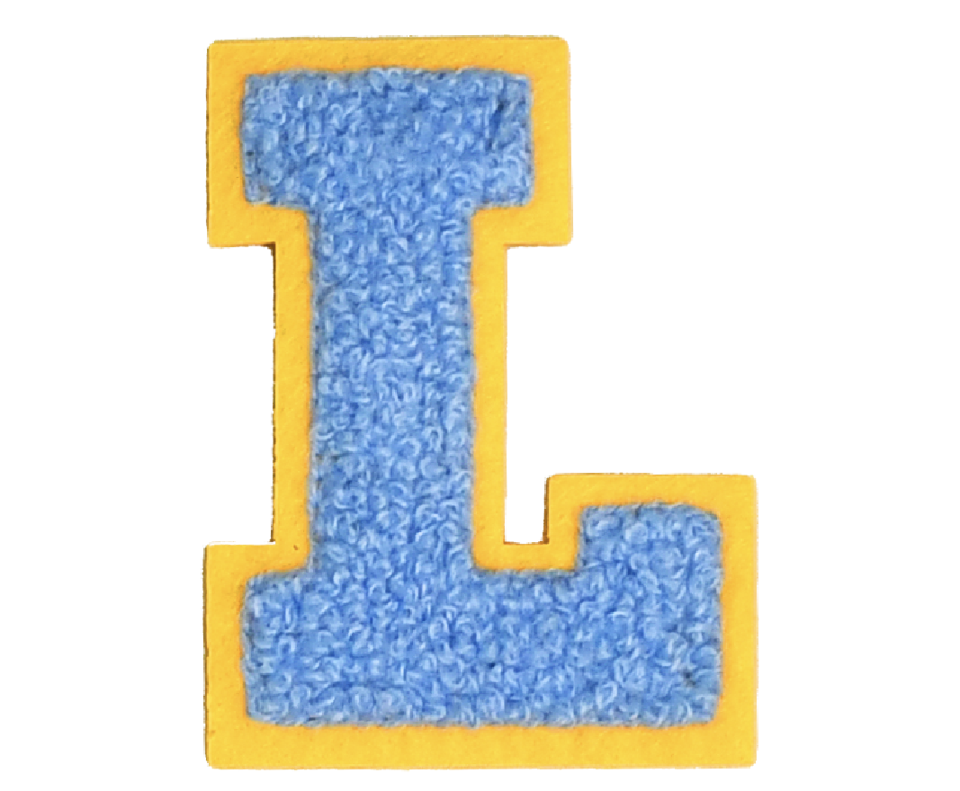 Iron-On Patch - Bright Blue with Yellow Border (Letters)