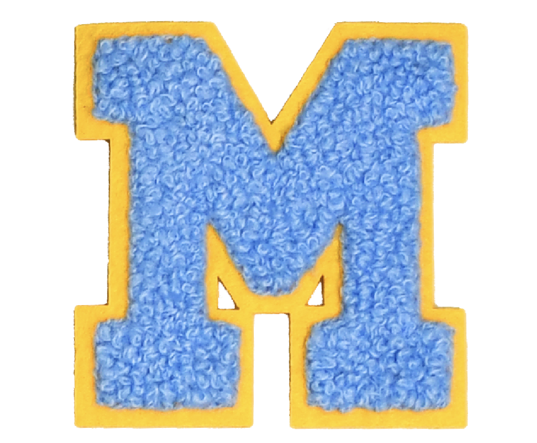 Iron-On Patch - Bright Blue with Yellow Border (Letters)