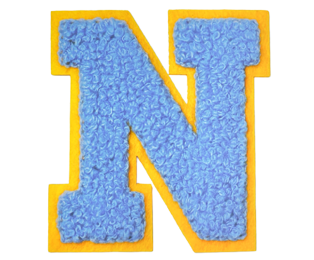 Iron-On Patch - Bright Blue with Yellow Border (Letters)
