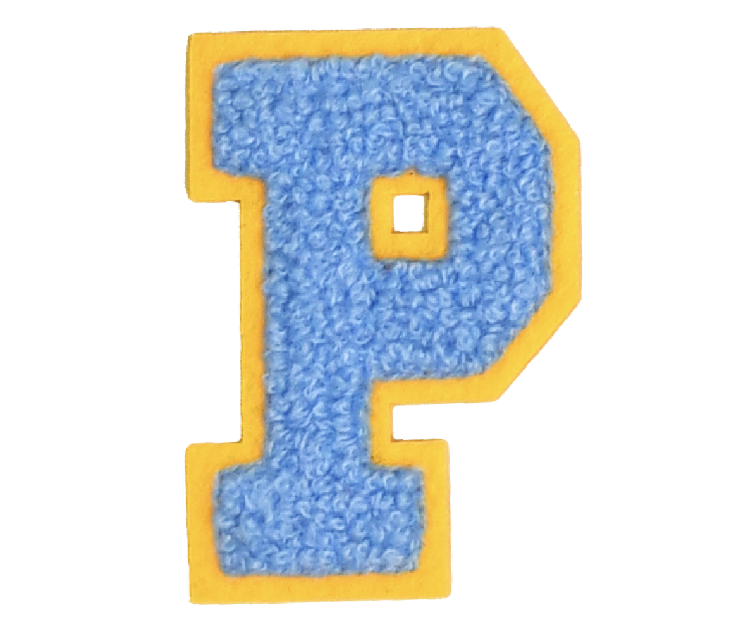 Iron-On Patch - Bright Blue with Yellow Border (Letters)