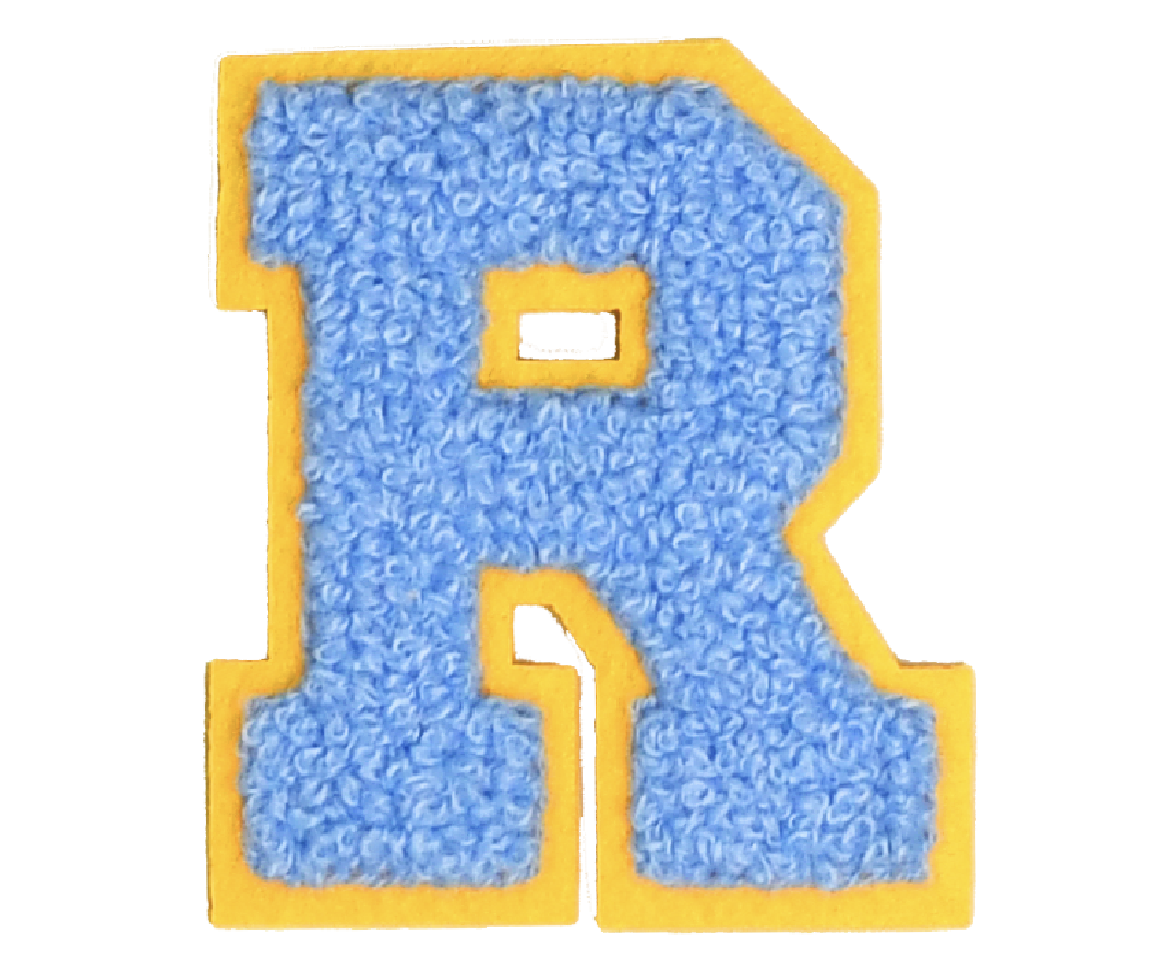 Iron-On Patch - Bright Blue with Yellow Border (Letters)