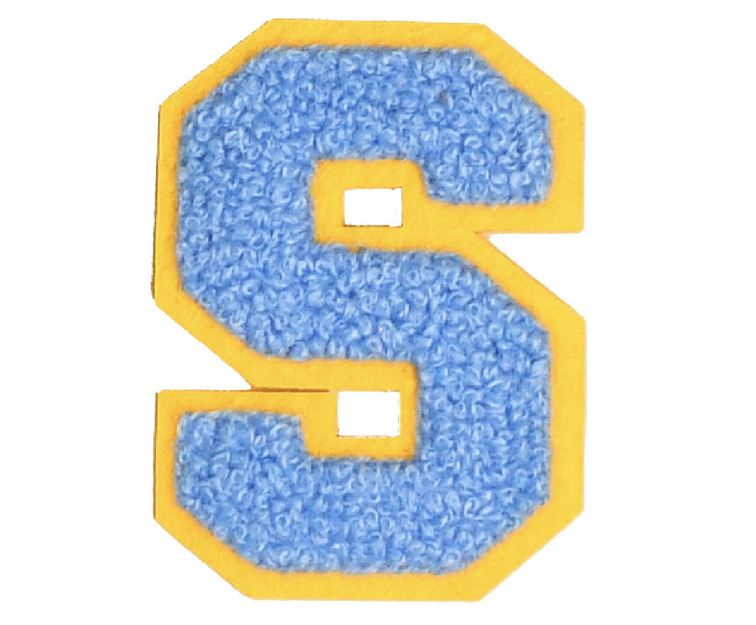 Iron-On Patch - Bright Blue with Yellow Border (Letters)