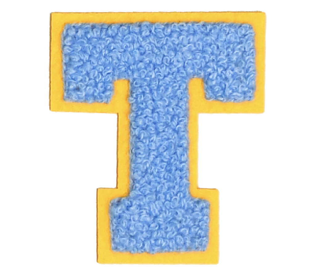Iron-On Patch - Bright Blue with Yellow Border (Letters)
