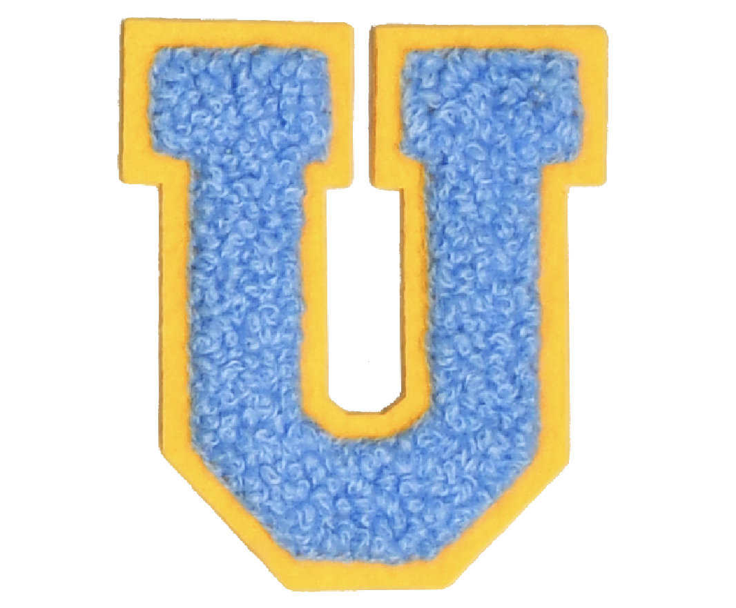Iron-On Patch - Bright Blue with Yellow Border (Letters)