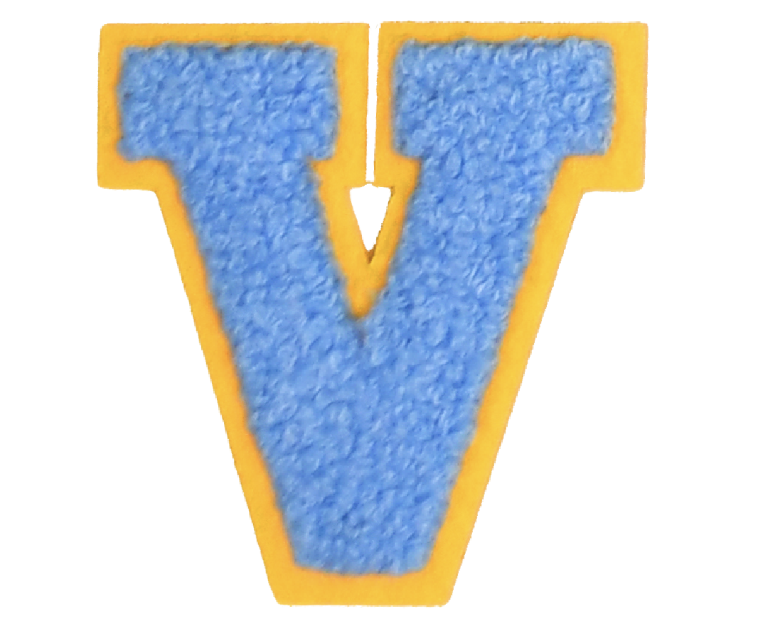 Iron-On Patch - Bright Blue with Yellow Border (Letters)