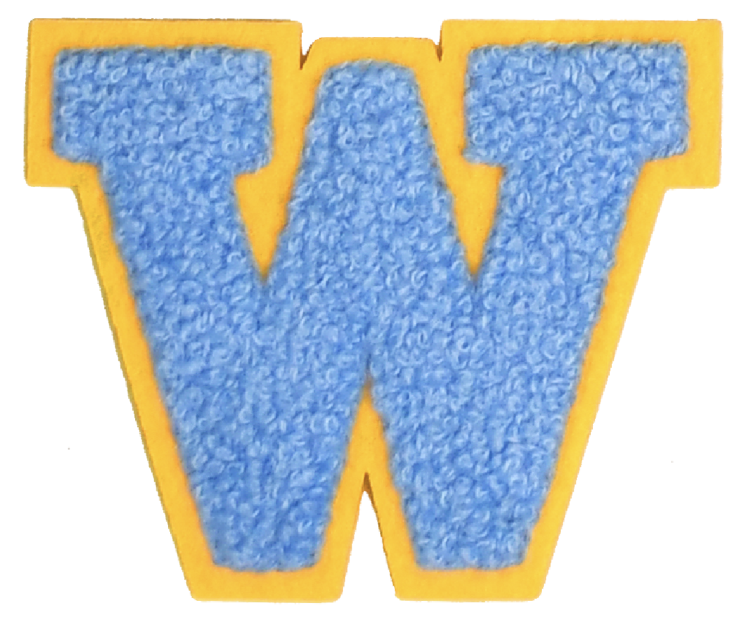 Iron-On Patch - Bright Blue with Yellow Border (Letters)