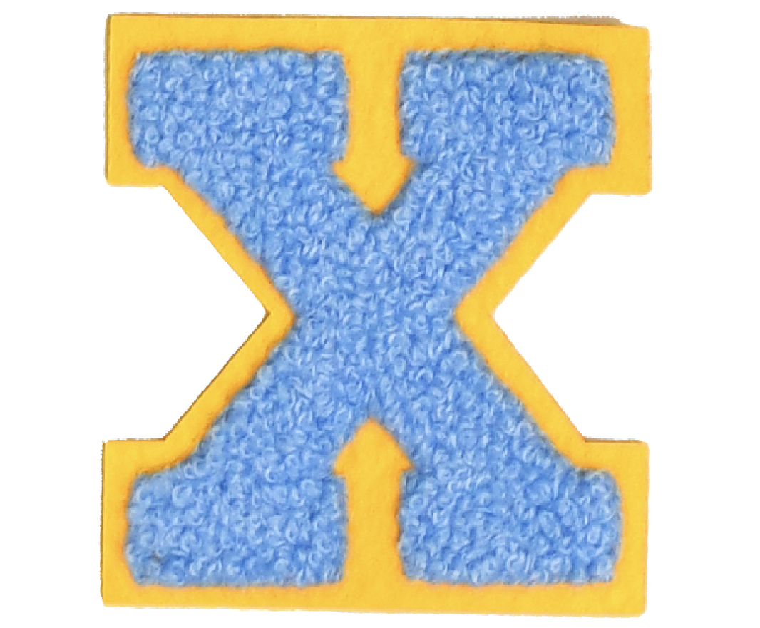 Iron-On Patch - Bright Blue with Yellow Border (Letters)