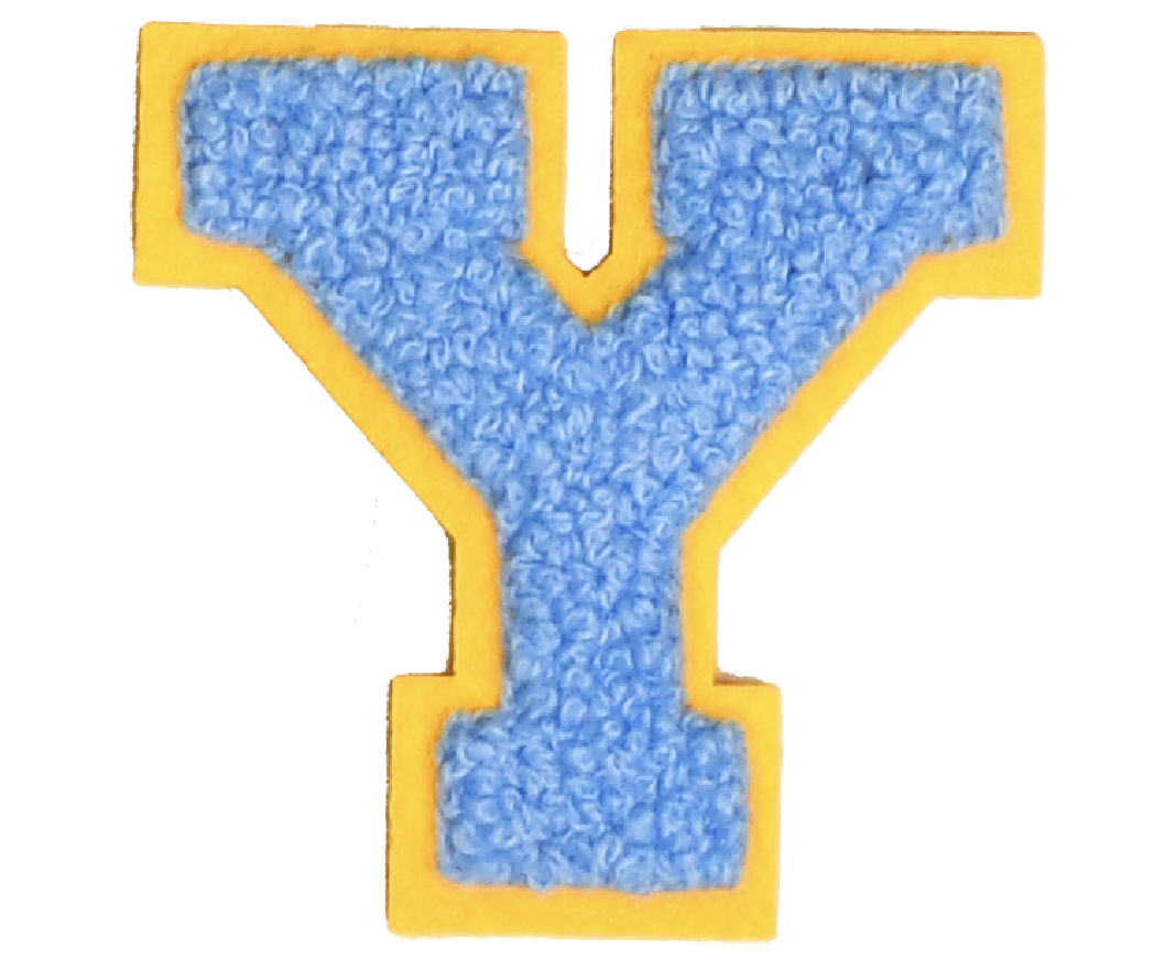 Iron-On Patch - Bright Blue with Yellow Border (Letters)