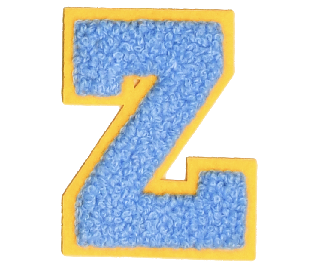 Iron-On Patch - Bright Blue with Yellow Border (Letters)