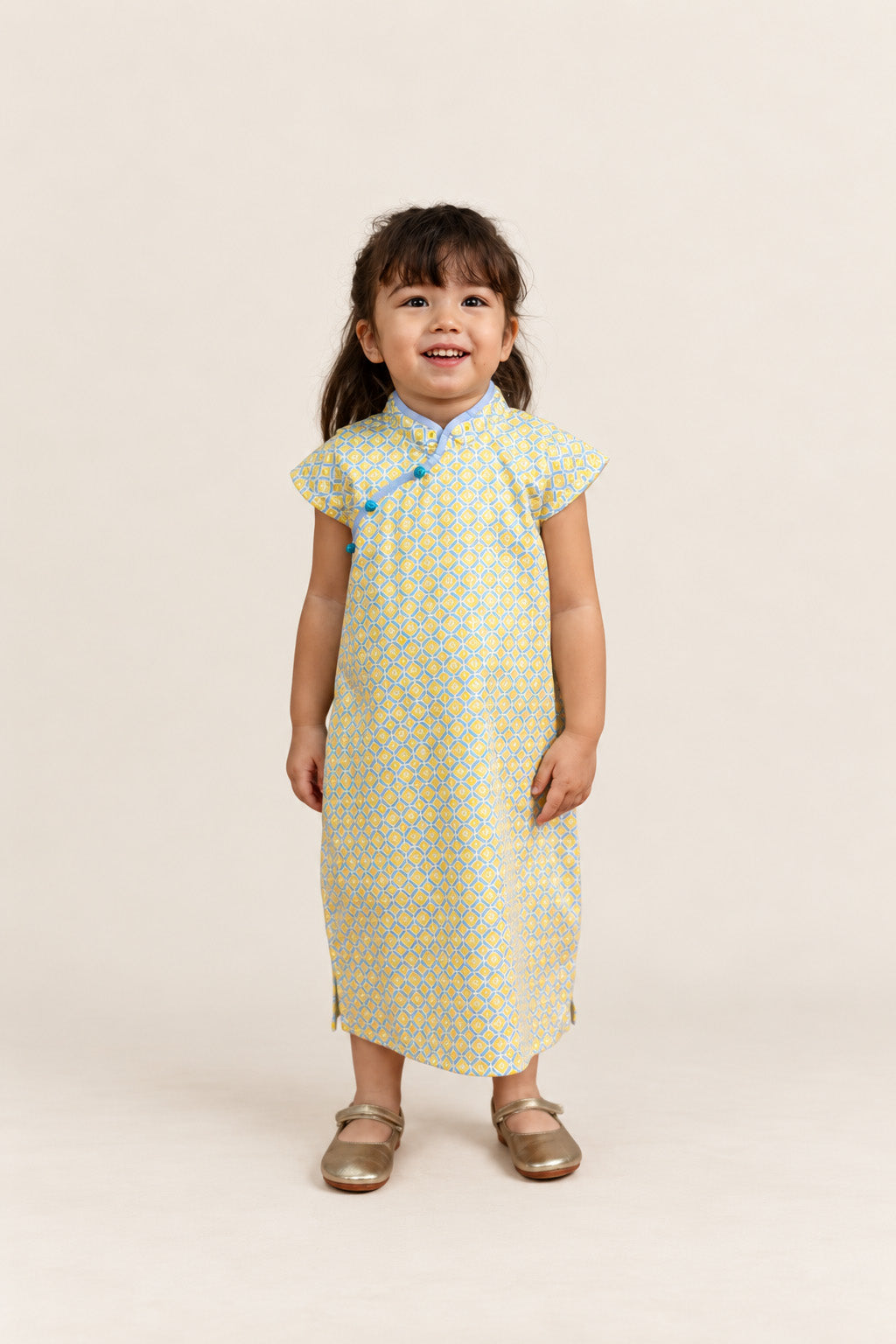 Cheongsam - Yellow Blue Mosaic