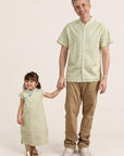 Cheongsam - Yellow Blue Mosaic with father