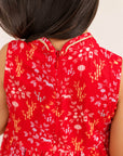Jersey Flare Cheongsam - Red Floral Bamboo