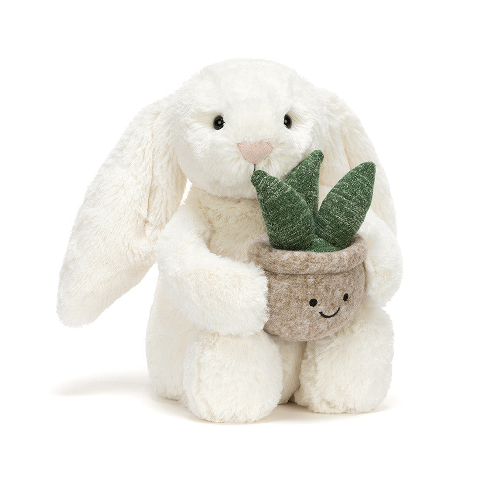 Jellycat Cream Bunny with Plant side