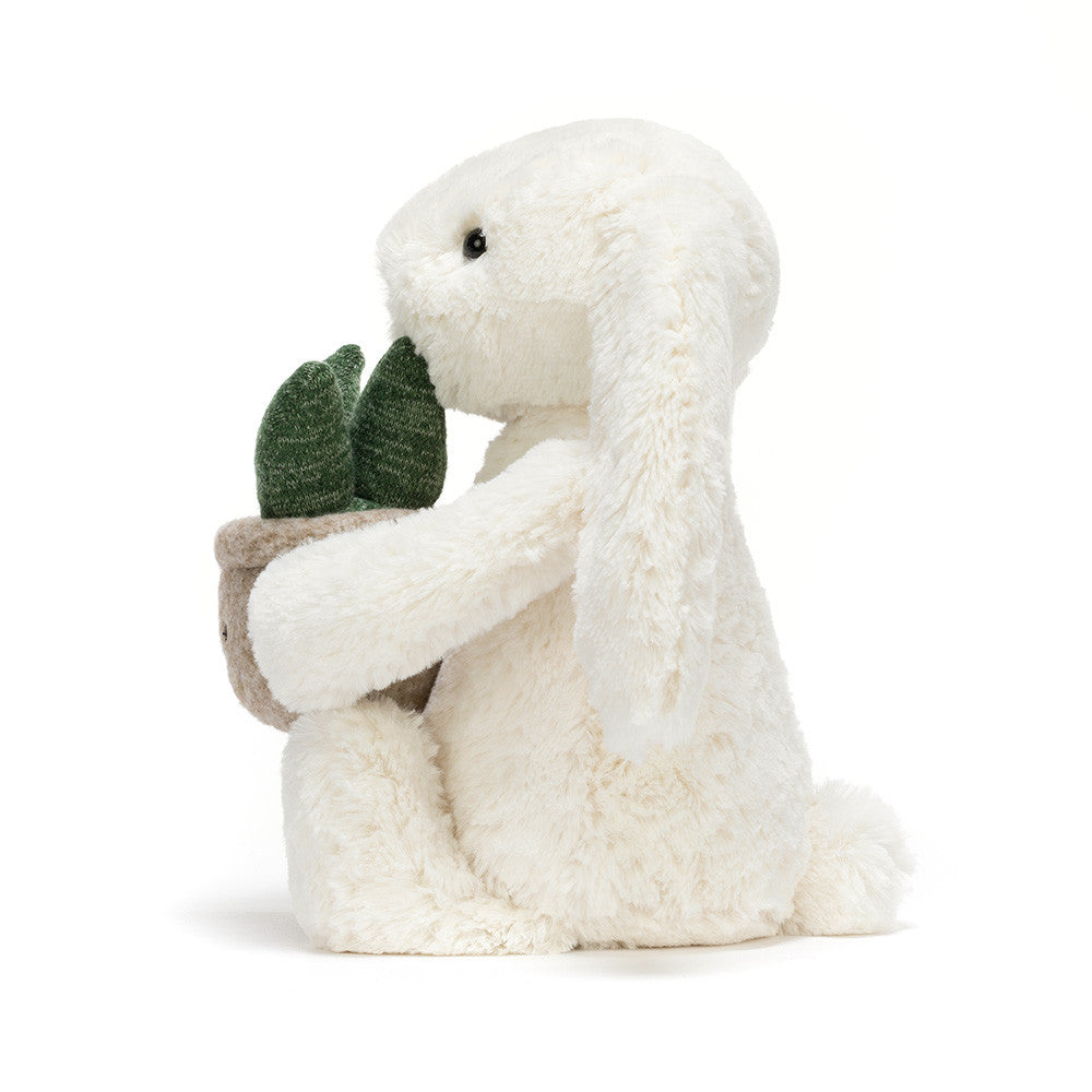 Jellycat Cream Bunny with Plant side