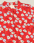 Mandarin-collared Romper - Red Fans