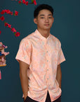 Men's Mandarin-collared Shirt - Pink Floral Bamboo