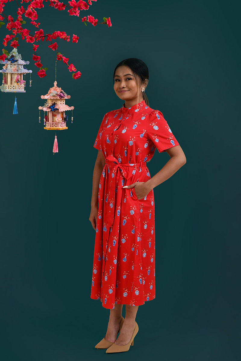 Ladies Sasha Dress - Red Vases