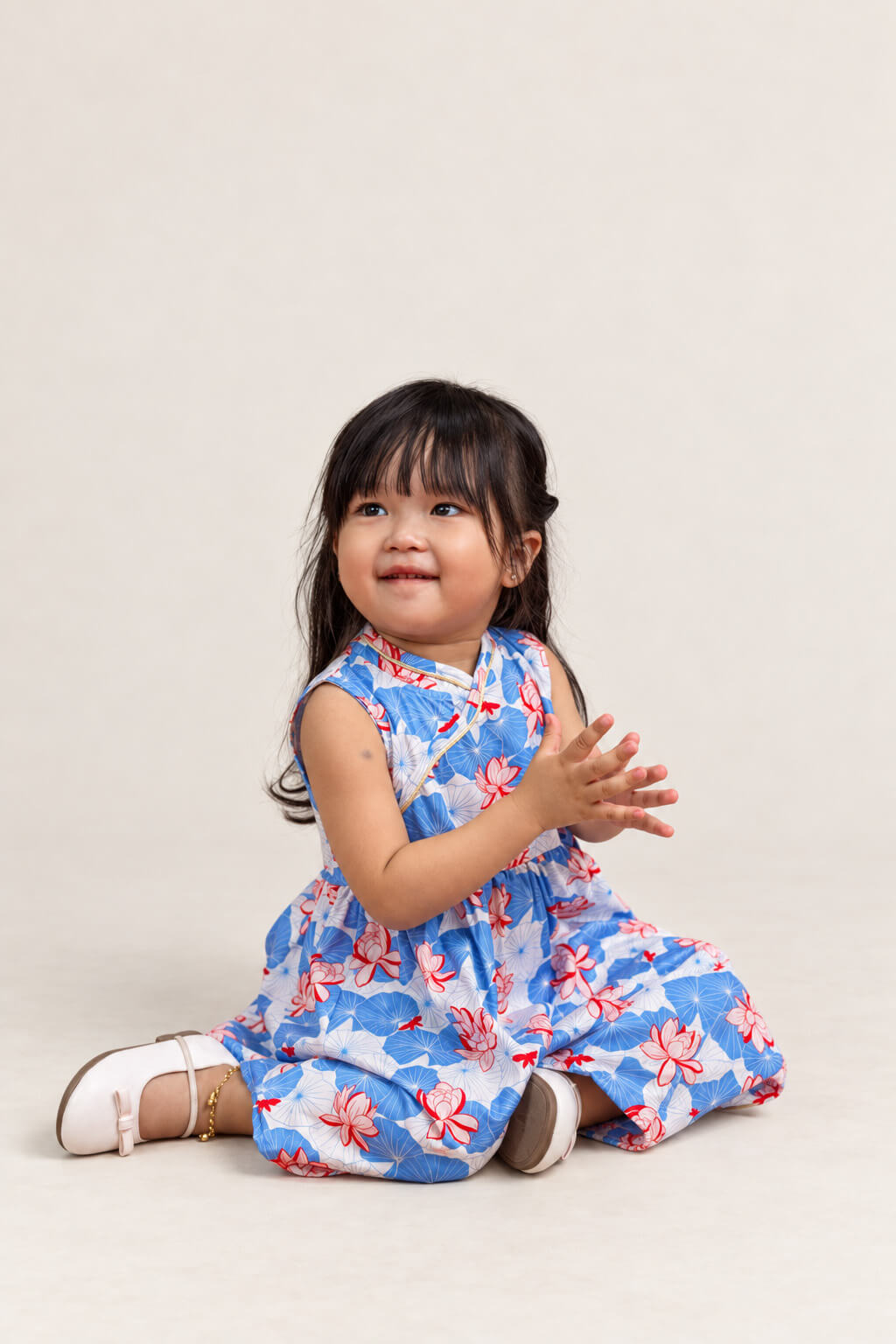 Flare Cheongsam - Blue Lotus