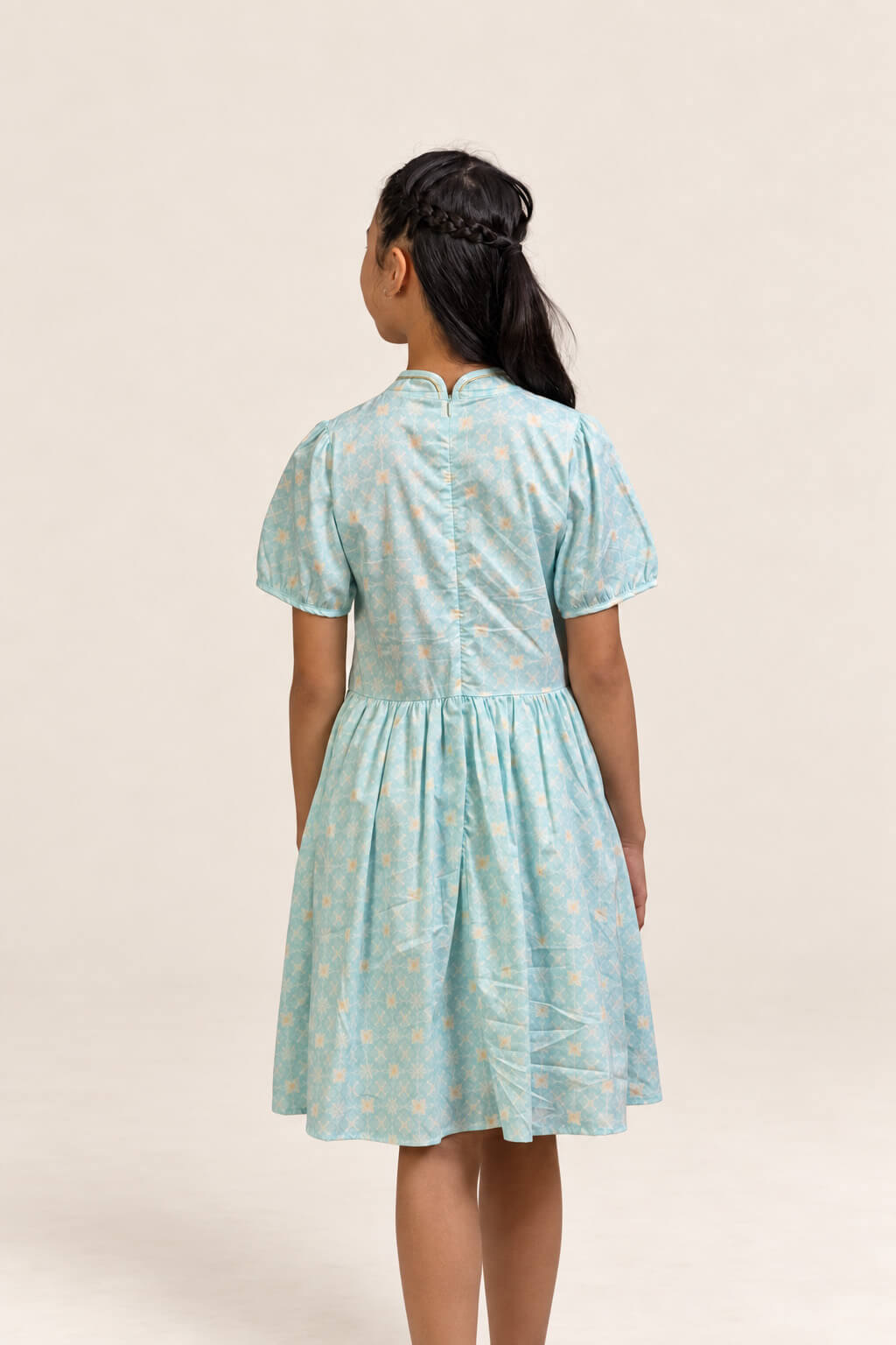 Giselle Cheongsam - Teal Plaid Tiles back