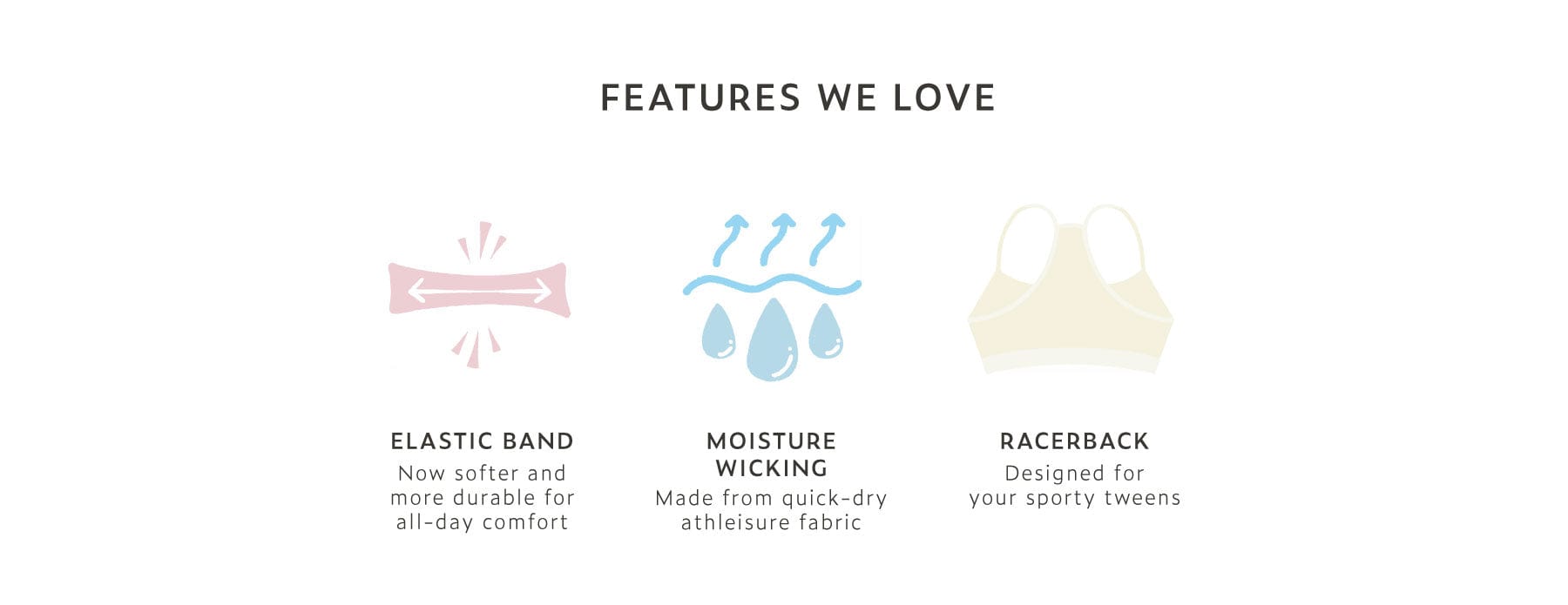 elastic band, moisture wicking, racerback.