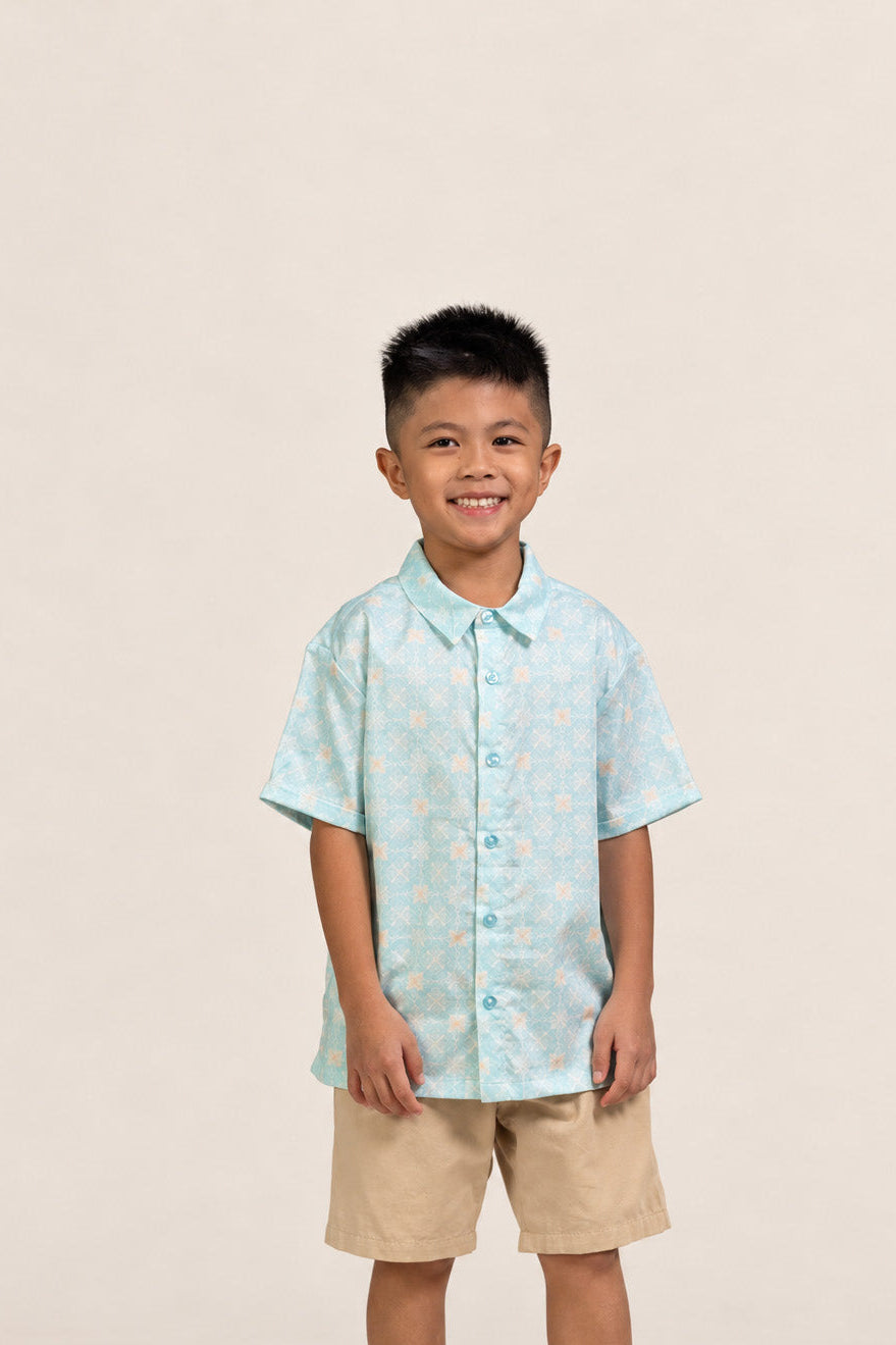 Little Man Shirt - Teal Plaid Tiles