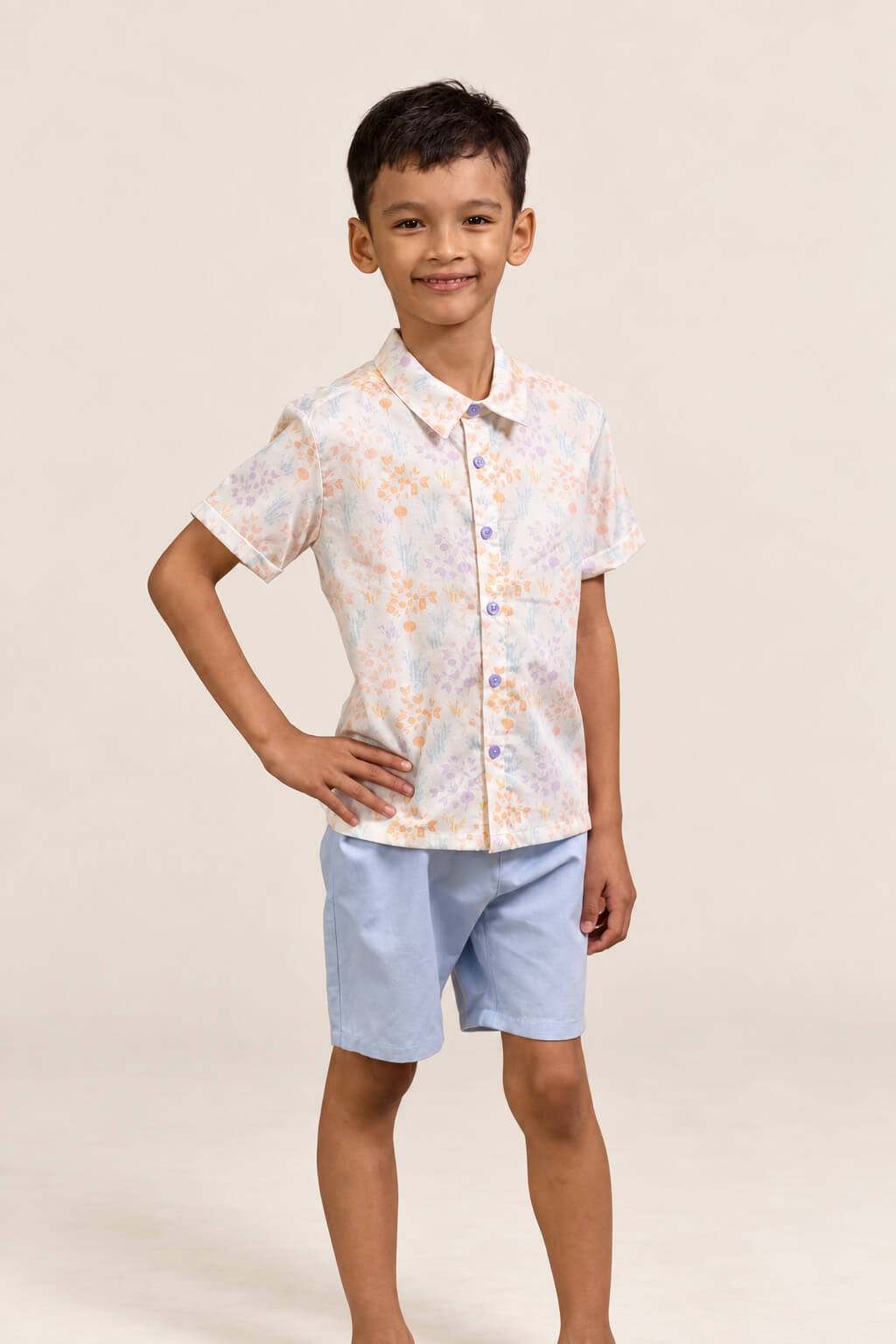 Little Man Shirt - Cream Floral Bamboo