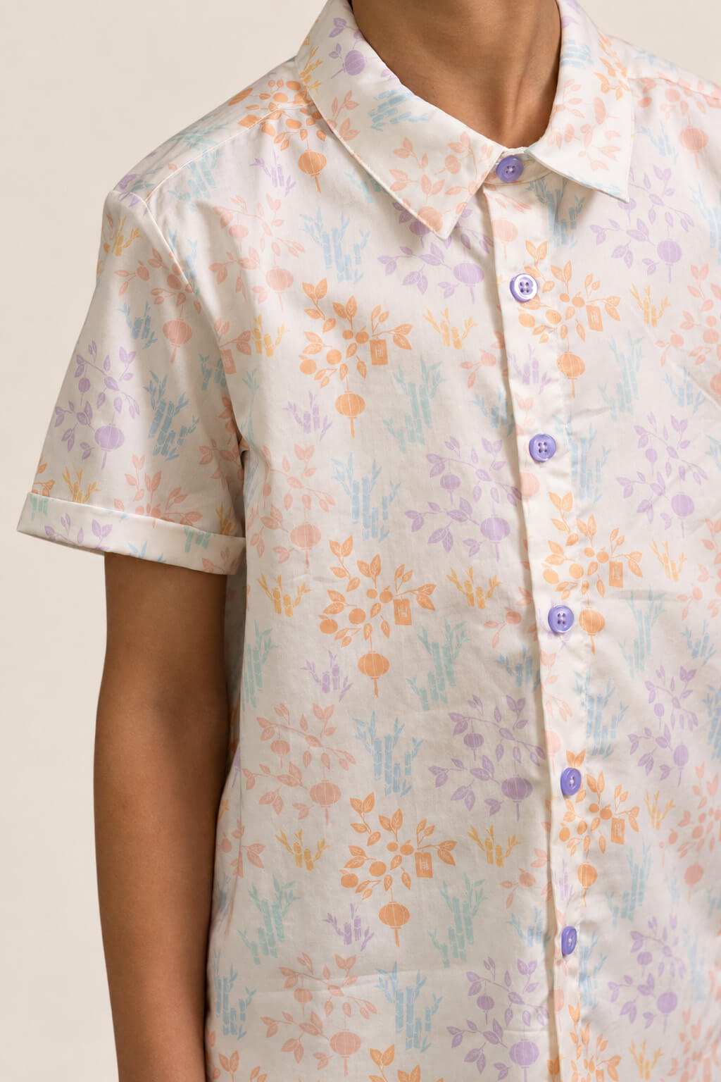 Little Man Shirt - Cream Floral Bamboo