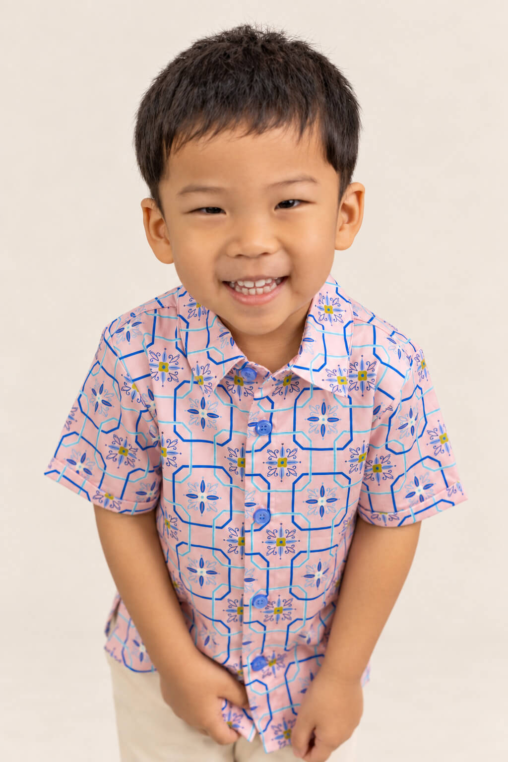 Little Man Shirt - Pink Tiles