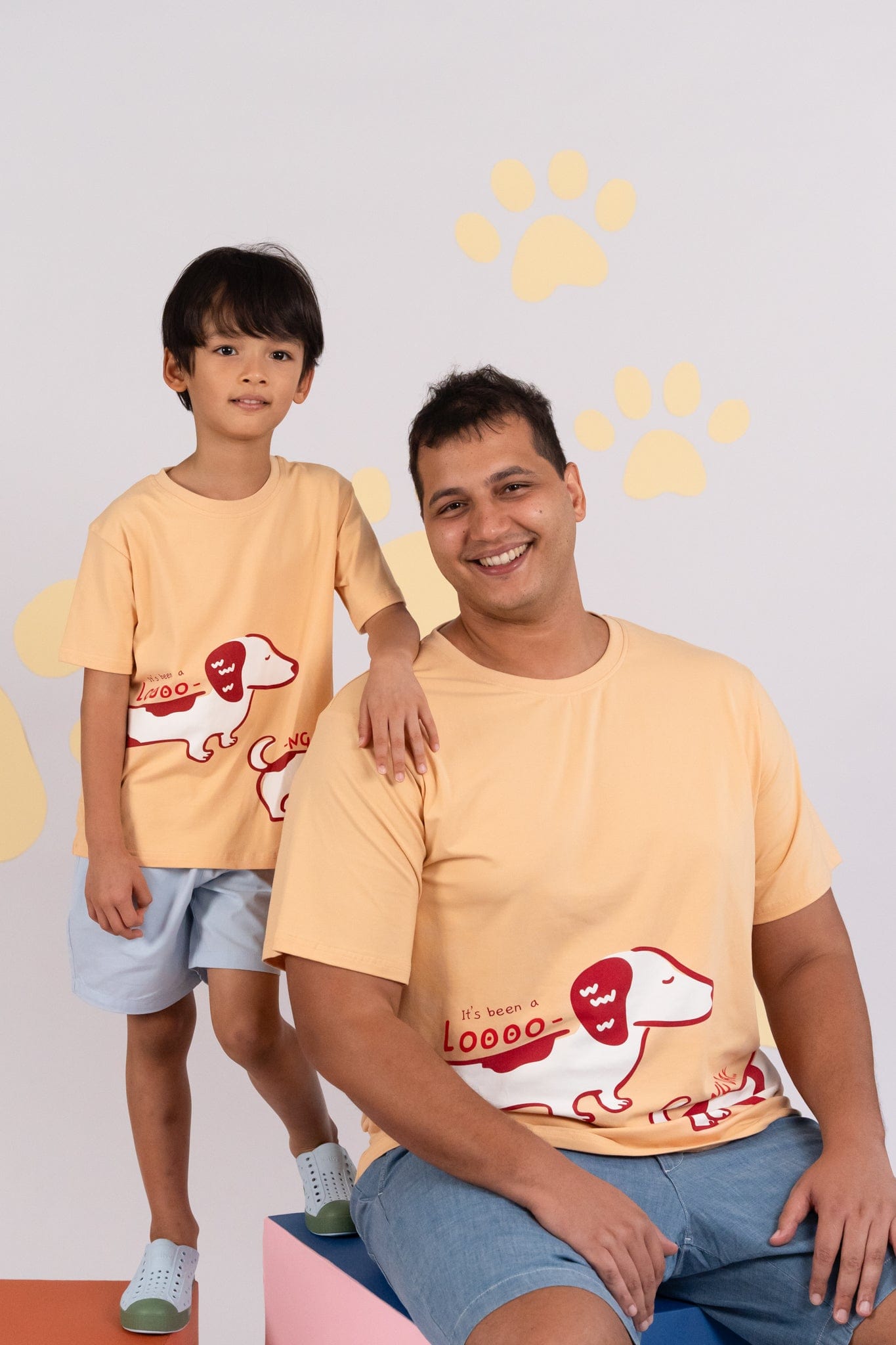 Matching Long Day Tee shirts with dog graphic, adult & child