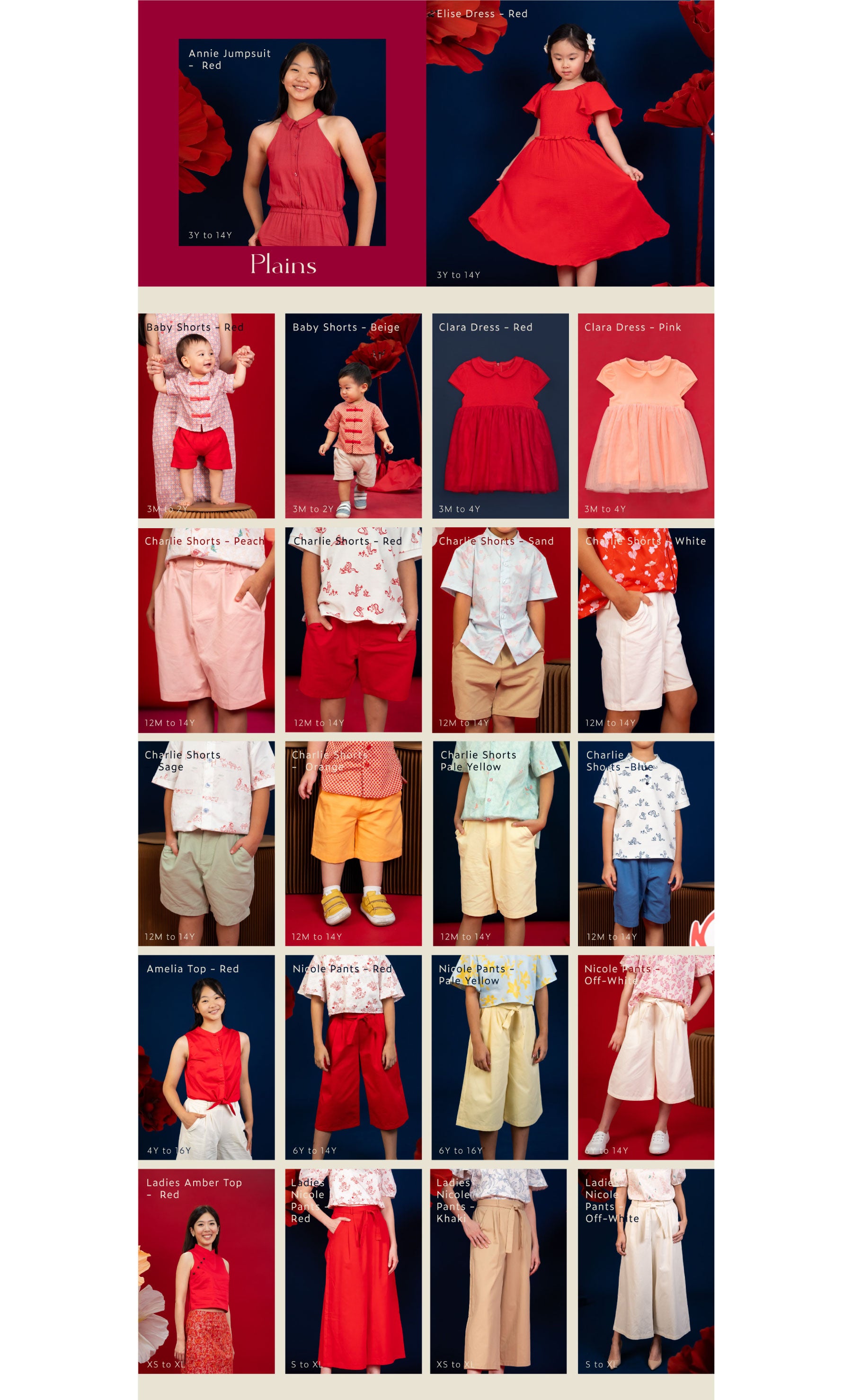 Plains collection, red outfits for women and children