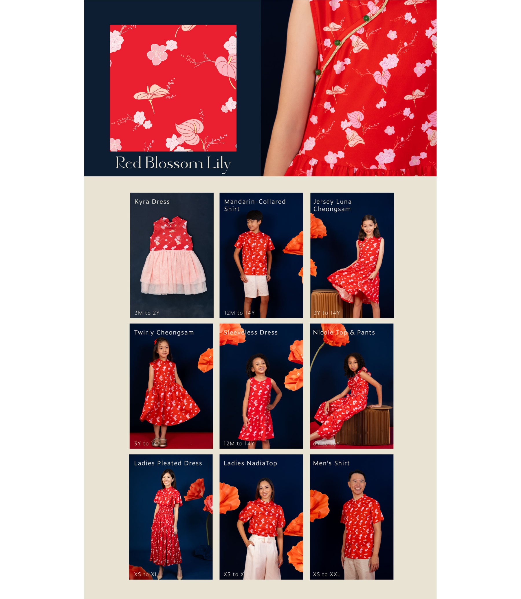 Red blossom floral clothing collection