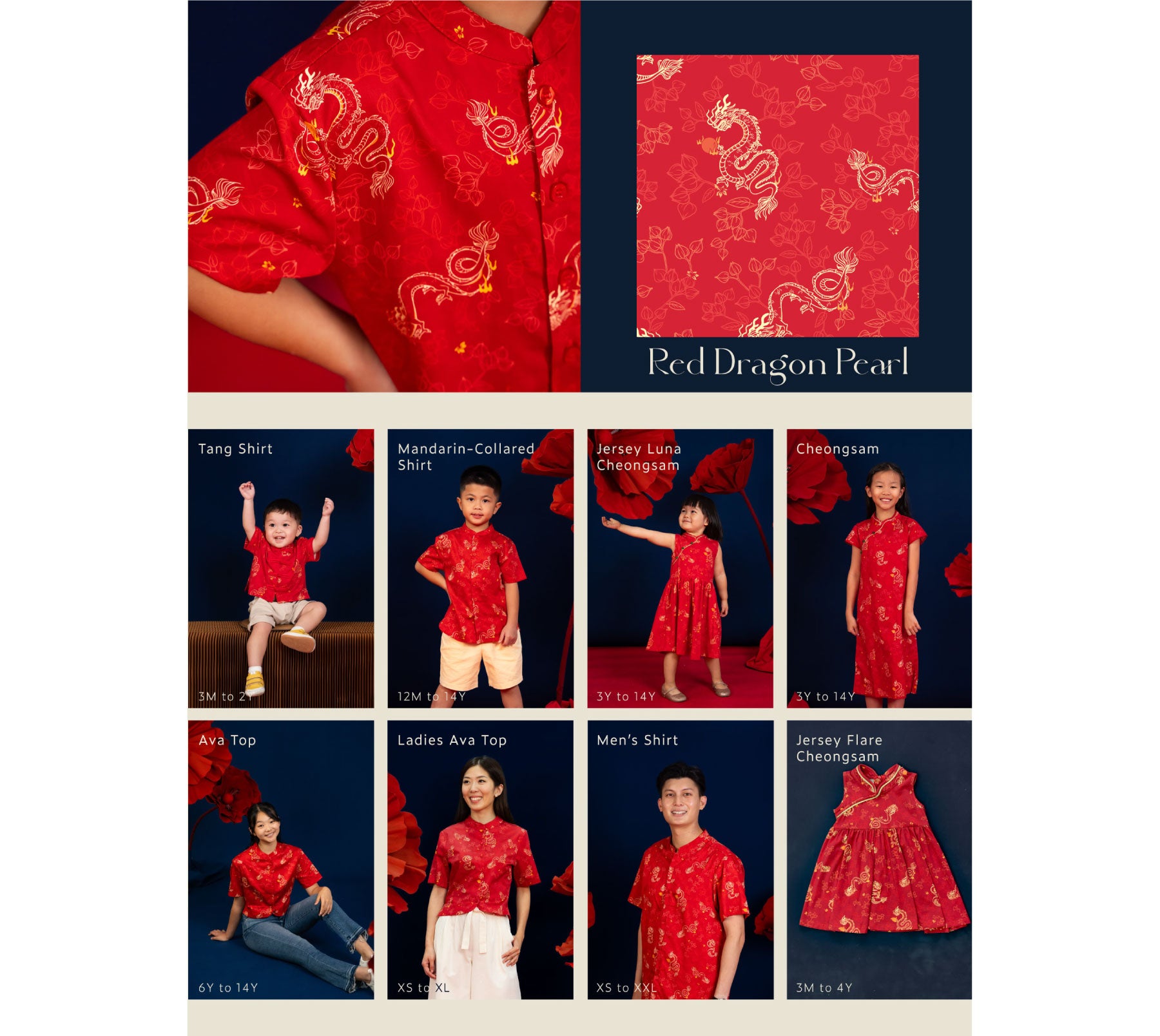 Red Dragon Pearl lookbook featuring red Chinese outfits
