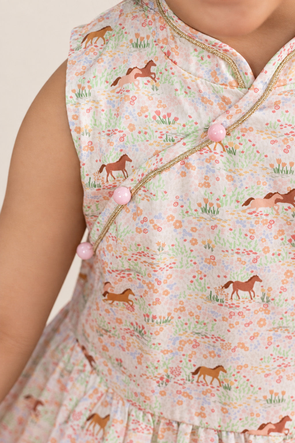 Luna Cheongsam - Meadow Horses closeup